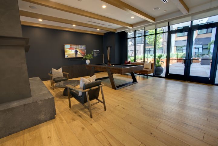 Apartment fireplace lounge photographed for property marketing