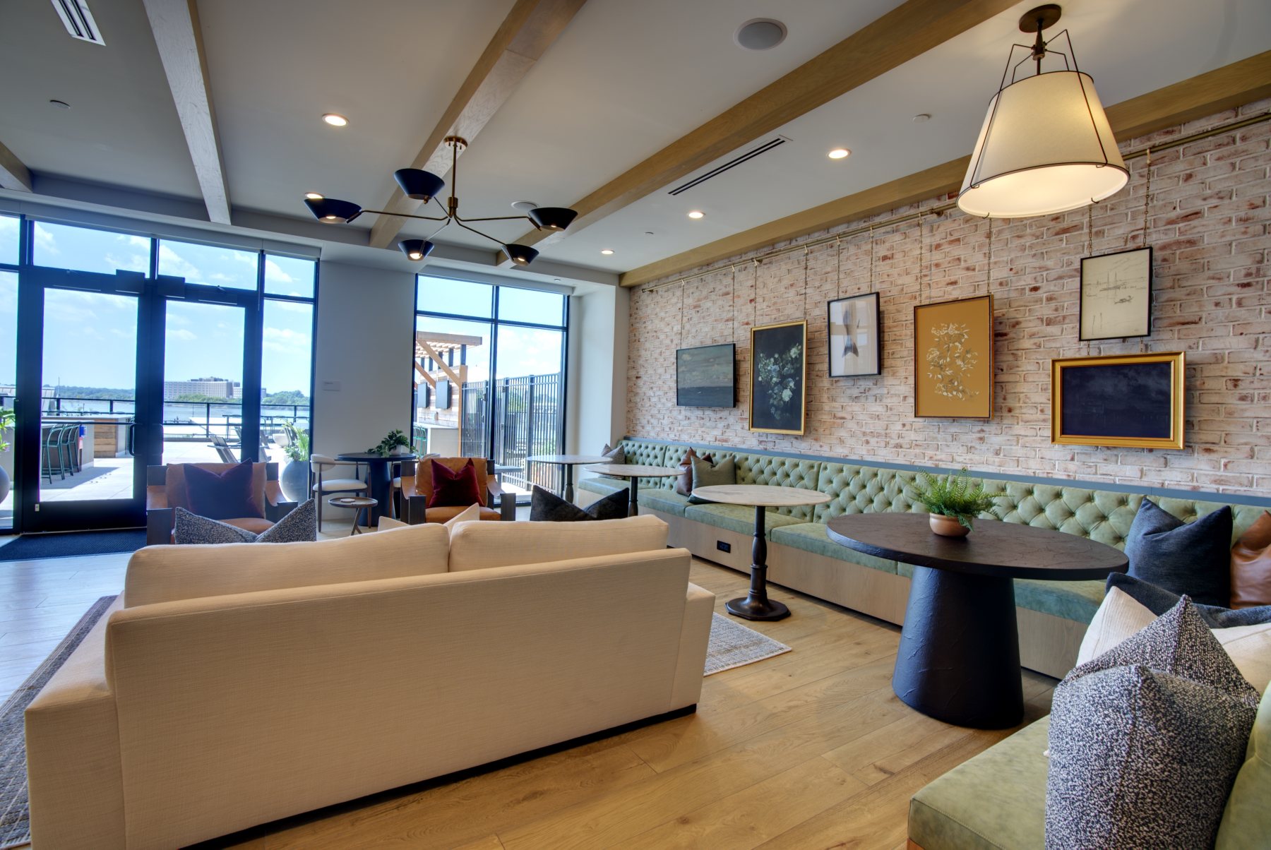 Apartment co-working lounge photographed for multifamily property marketing